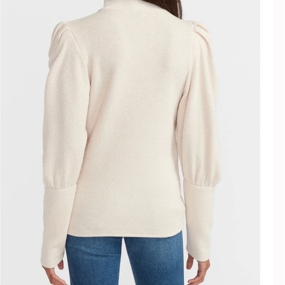 Express RIBBED PUFF SLEEVE MOCK NECK TOP IN CLOUD CREAM Size Large - Picture 2 of 13